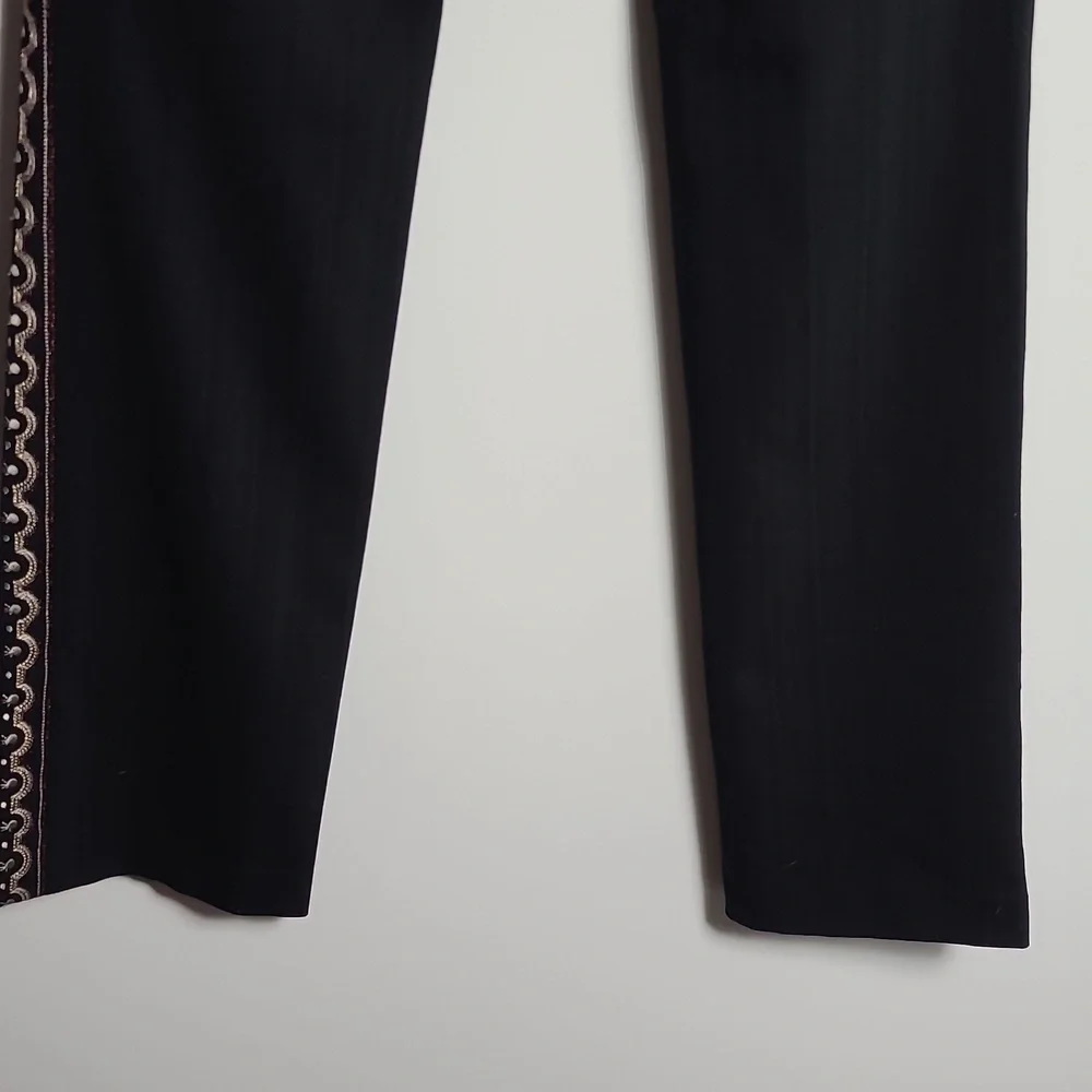 NICOLE MILLER Collection Wool Embroidered Pants in Black Size Small